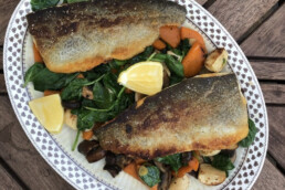 Seared trout with roasted fall veggies from Fresh Harvest, your online farmers market